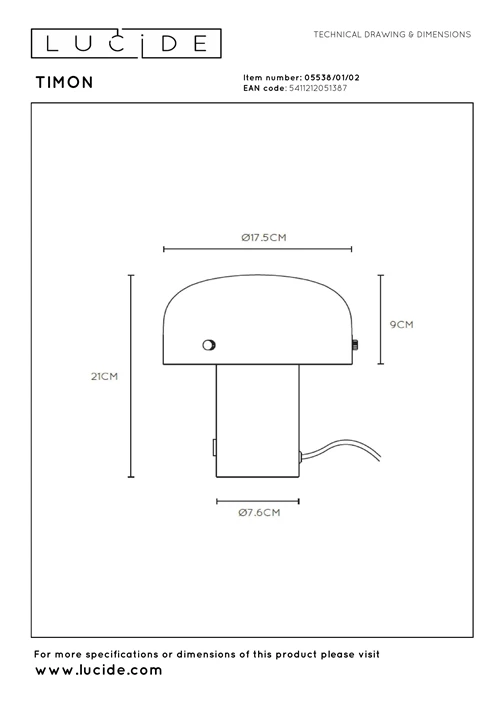 Lucide TIMON - Tischlampe - 1xE14 - Mattes Gold / Messing - technisch